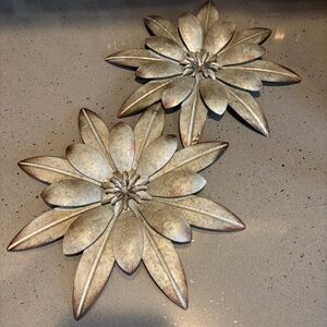 2 galvanized metal flower wall decorations